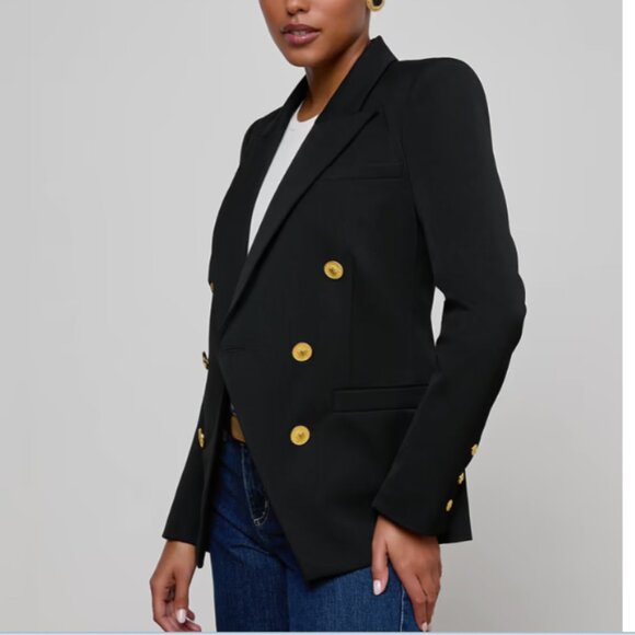 Jones New York Black Double Breasted Blazer Gold Button Size 4 Structured Jacket - Picture 5 of 5